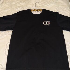 Dior Black Tee with Embroidered Floral Logo